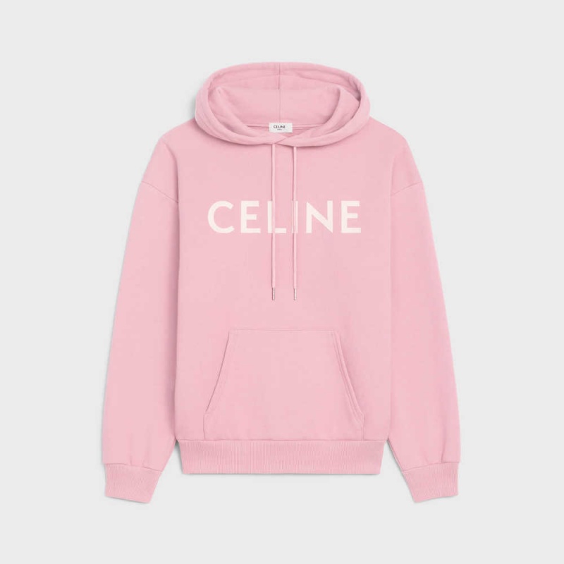 Celine Loose Hoodie In Pamuklu Fleece Tişörtü Pembe Beyaz | CL-592806