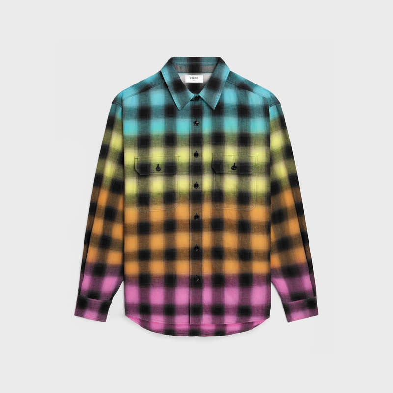 Celine Loose In Checked Pamuklu Linen Gömlek Renkli | CL-592159