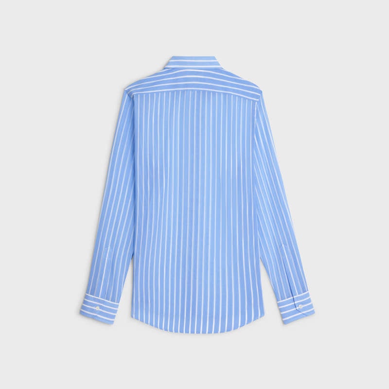 Celine Loose In Çizgili Pamuklu Gömlek Mavi | CL-592174