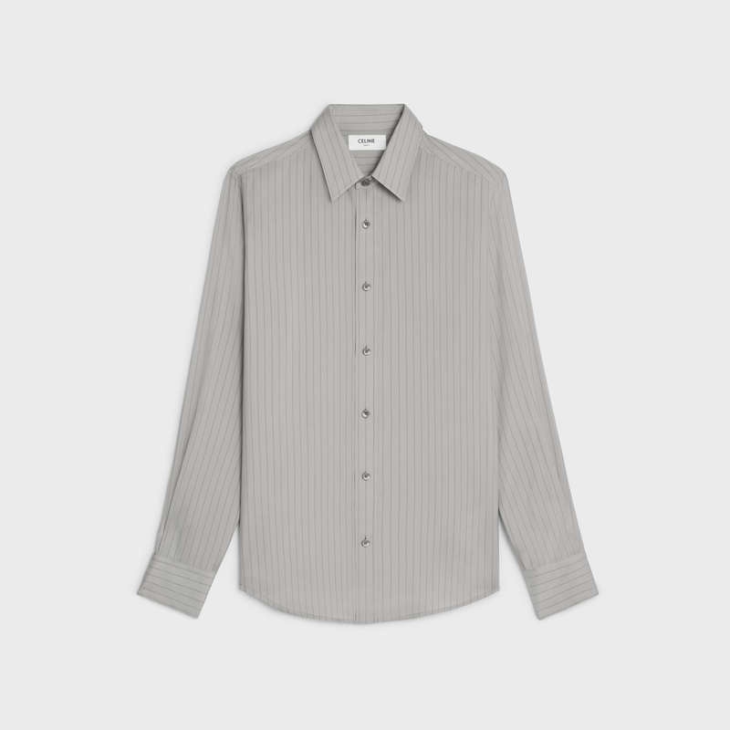 Celine Loose In Çizgili Silk Gömlek Koyu Gri | CL-592168