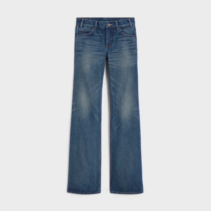 Celine Low Flare Jeans In Dark Union Wash Denim Pantolon Koyu Açık Mavi | CL-592723