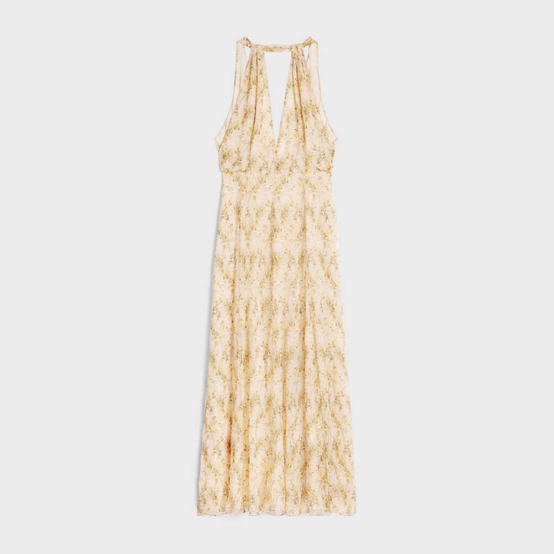 Celine Low-cut Foulard In Silk CrêPe Elbise Kayısı Rengi | CL-592861
