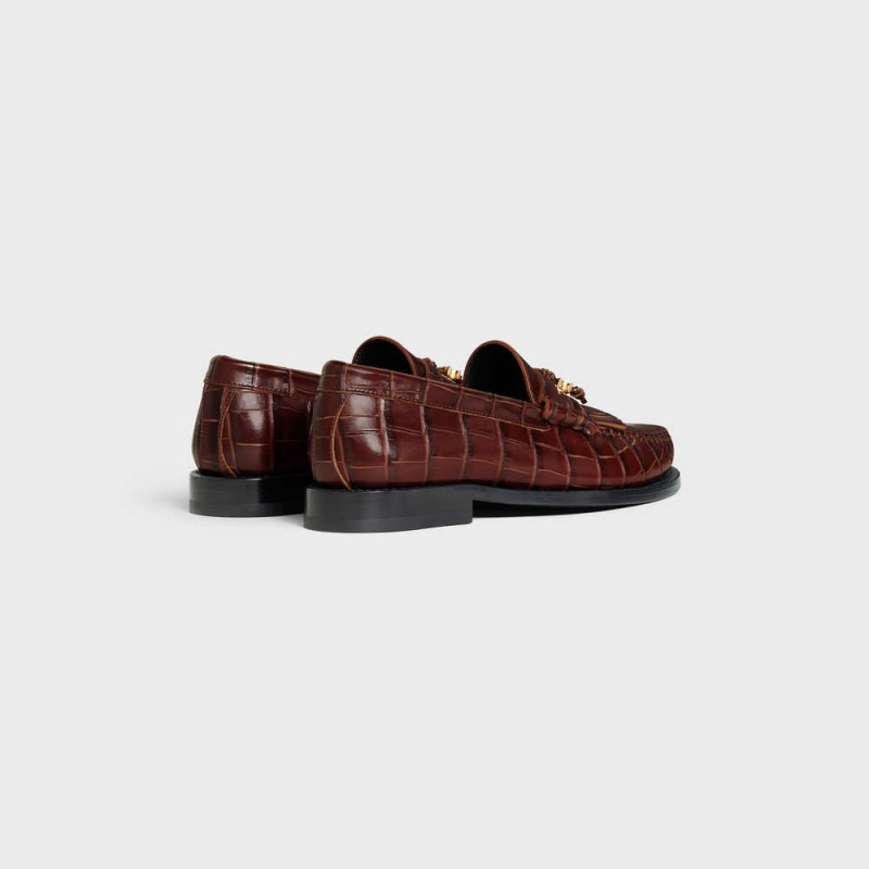 Celine Luco With Triomphe Tassels In Crocodile Stamped Calfskin Makosen Koyu Kahverengi | CL-592528