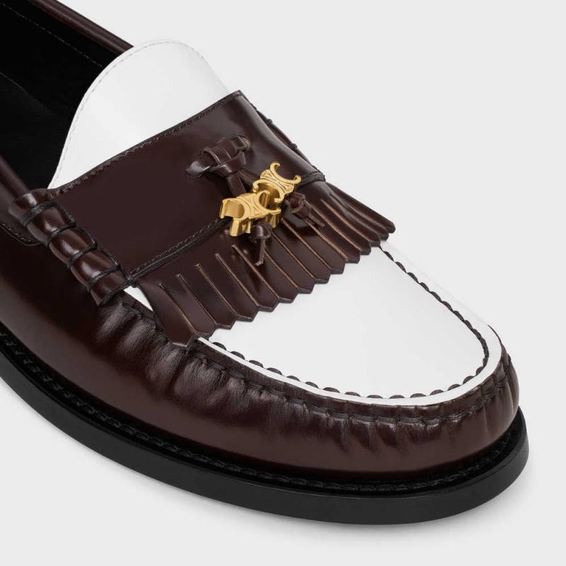 Celine Luco With Triomphe Tassels In Polished Bullskin Makosen Koyu Kahverengi Beyaz | CL-592529