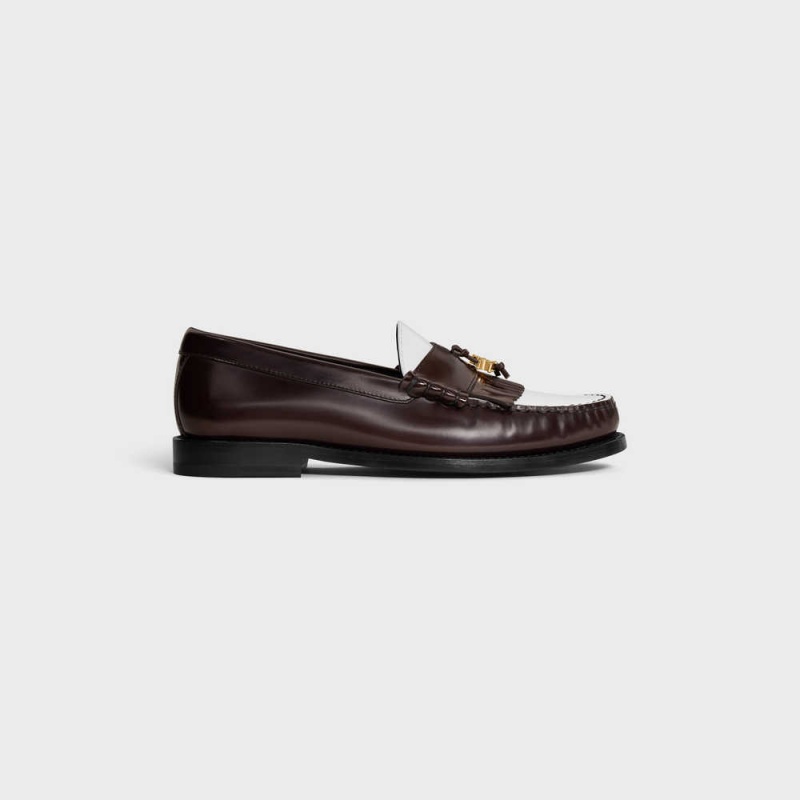 Celine Luco With Triomphe Tassels In Polished Bullskin Makosen Koyu Kahverengi Beyaz | CL-592529