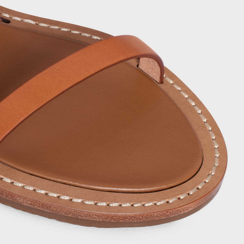 Celine Lympia Düz Askılı In Raffia & Calfskin - Vegetal Tanning Sandalet Bej Rengi Kahverengi | CL-592577
