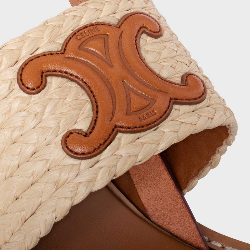 Celine Lympia Düz Askılı In Raffia & Calfskin - Vegetal Tanning Sandalet Bej Rengi Kahverengi | CL-592577