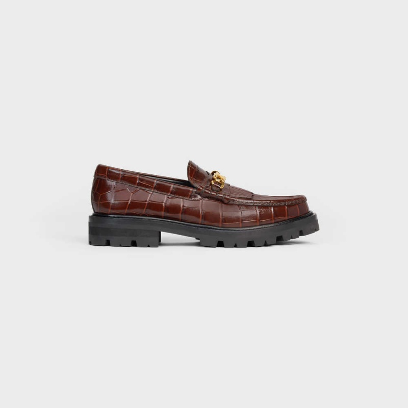 Celine Margaret With Triomphe In Crocodile Stamped Calfskin Makosen Koyu Kahverengi | CL-592523