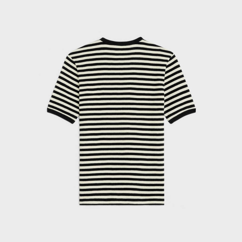 Celine MarinièRe In Nervürlü Pamuklu Jersey T-shirt Siyah Beyaz | CL-592782