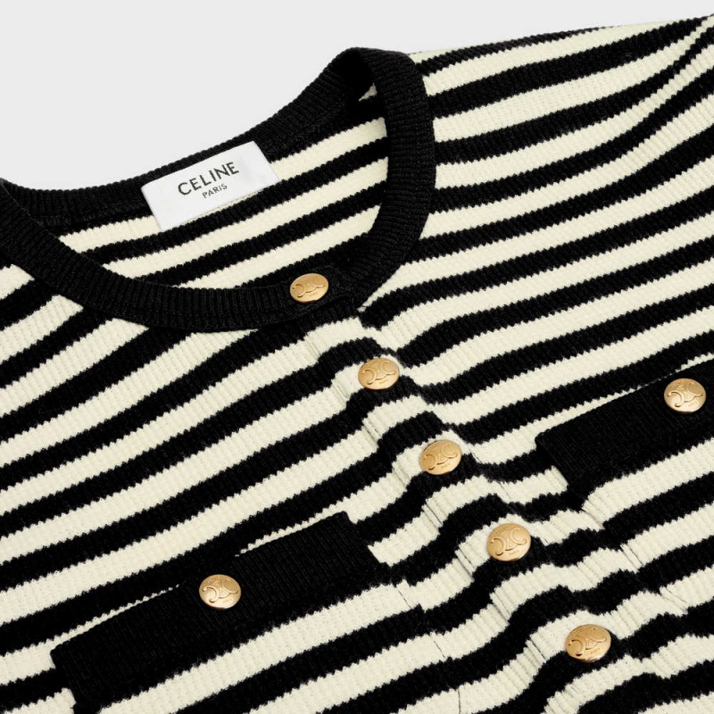 Celine MarinièRe In Nervürlü Pamuklu Jersey T-shirt Siyah Beyaz | CL-592782