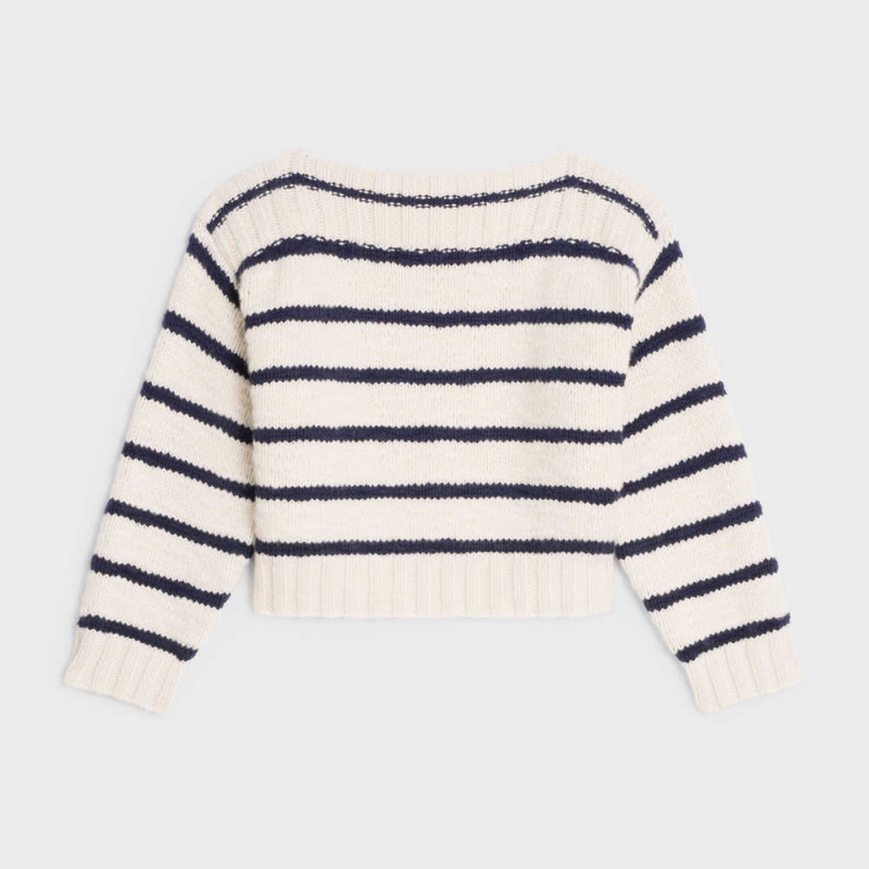 Celine MarinièRe Tekne Neck In Cashmere Triko Beyaz Lacivert | CL-592695