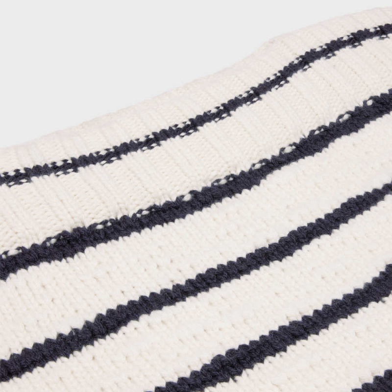 Celine MarinièRe Tekne Neck In Cashmere Triko Beyaz Lacivert | CL-592695