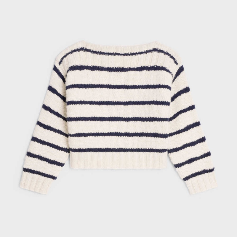 Celine MarinièRe Tekne Neck In Cashmere Triko Beyaz Lacivert | CL-592695
