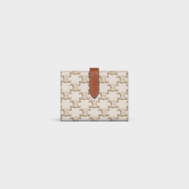 Celine Medium Askılı In Triomphe Kanvas And Lambskin Cüzdan Beyaz Kahverengi | CL-592993