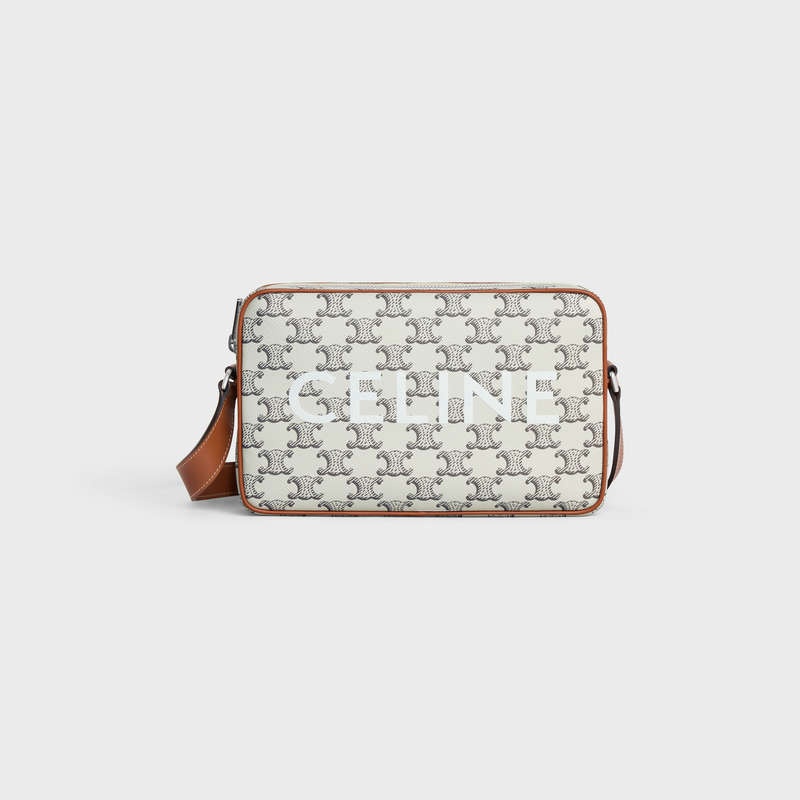 Celine Medium Bag In Triomphe Kanvas With Celine Print Postacı Çantası Kahverengi | CL-591857