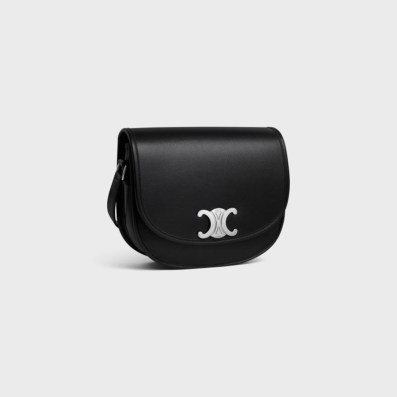 Celine Medium Besace Triomphe In Supple Natural Calfskin Omuz Çantası Siyah | CL-591846