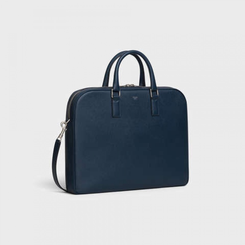 Celine Medium Briefcase In Grained Calfskin İş Çantaları Lacivert Mavi | CL-591828