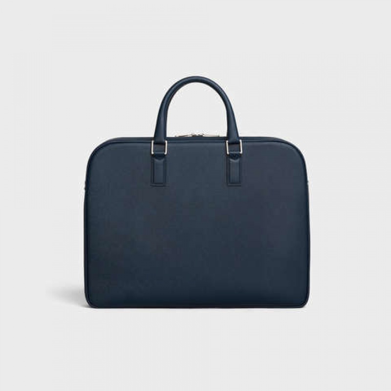 Celine Medium Briefcase In Grained Calfskin İş Çantaları Lacivert Mavi | CL-591828