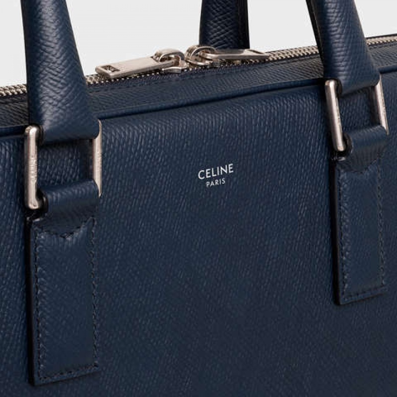Celine Medium Briefcase In Grained Calfskin İş Çantaları Lacivert Mavi | CL-591828