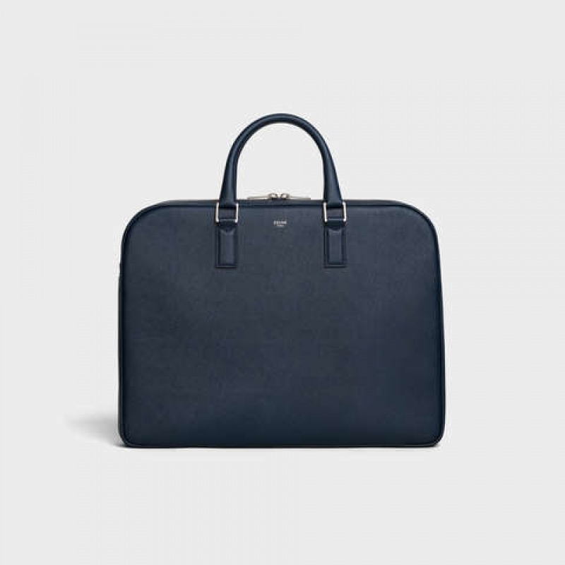 Celine Medium Briefcase In Grained Calfskin İş Çantaları Lacivert Mavi | CL-591828