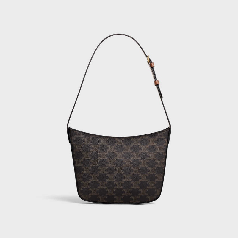 Celine Medium Croque Bag In And Calfskin Triomphe Canvas Kahverengi | CL-593131