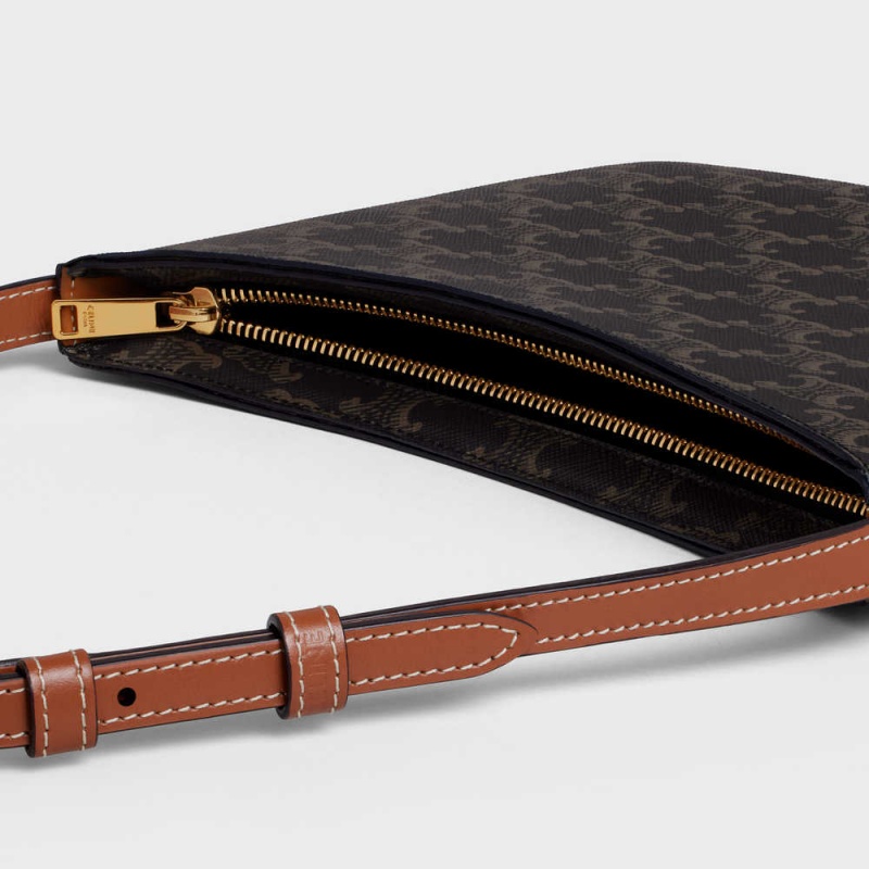 Celine Medium Croque Bag In And Calfskin Triomphe Canvas Kahverengi | CL-593131