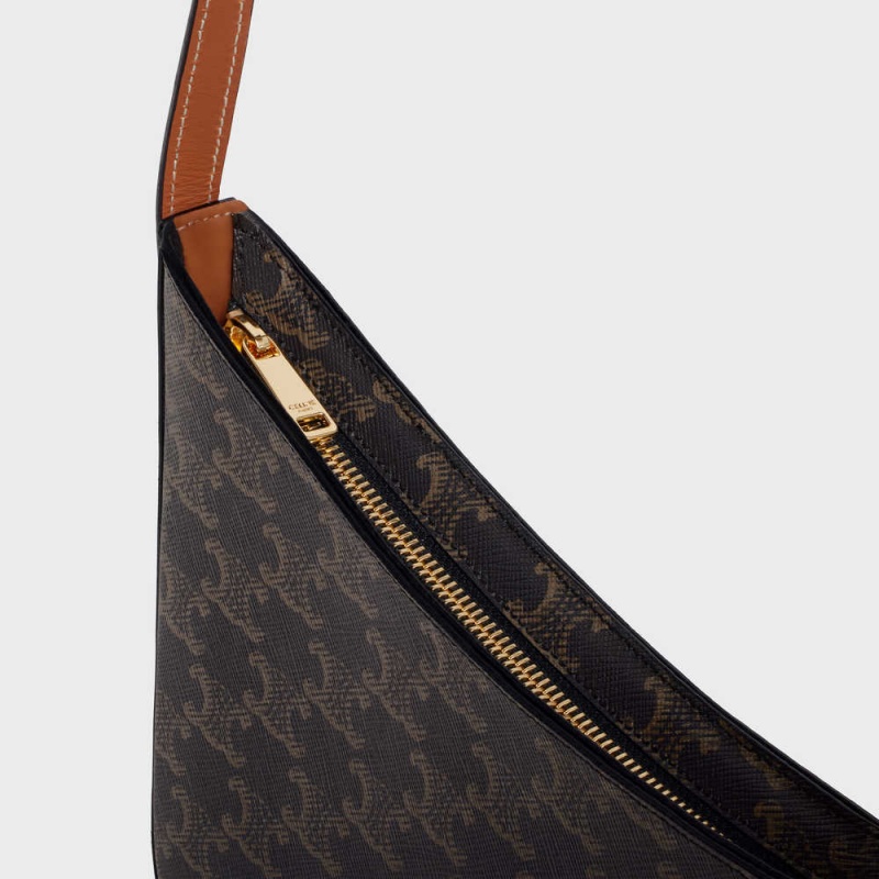 Celine Medium Croque Bag In And Calfskin Triomphe Canvas Kahverengi | CL-593131