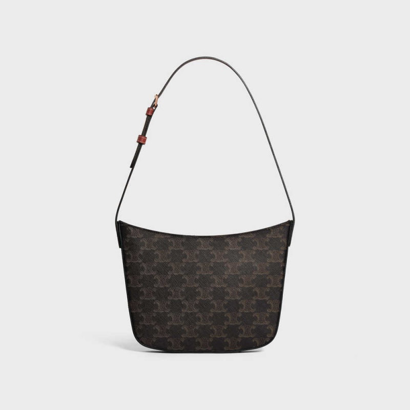 Celine Medium Croque Bag In And Calfskin Triomphe Canvas Kahverengi | CL-593131