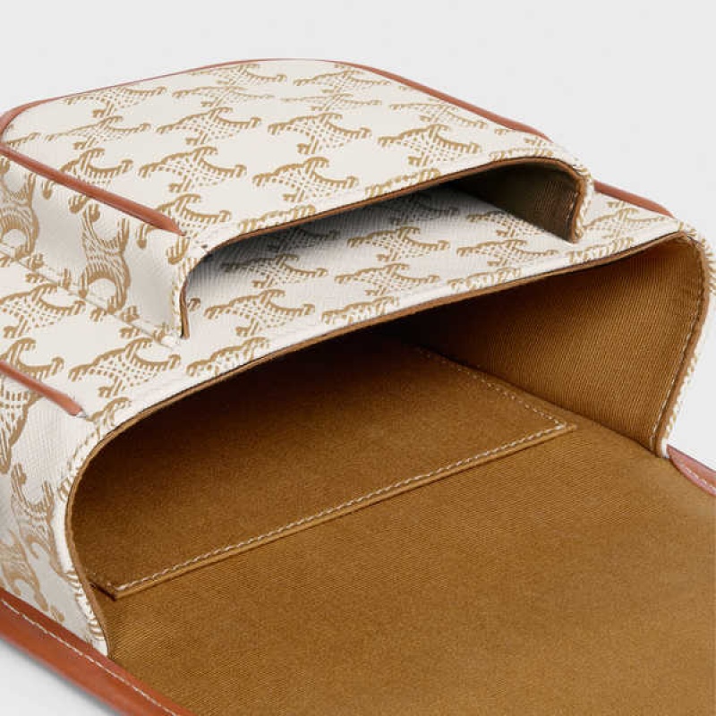 Celine Medium Folco Bag In And Calfskin Triomphe Canvas Beyaz | CL-593127