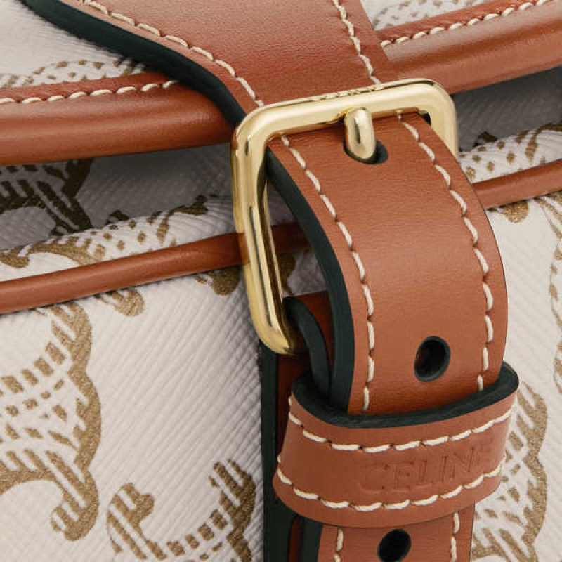Celine Medium Folco Bag In And Calfskin Triomphe Canvas Beyaz | CL-593127