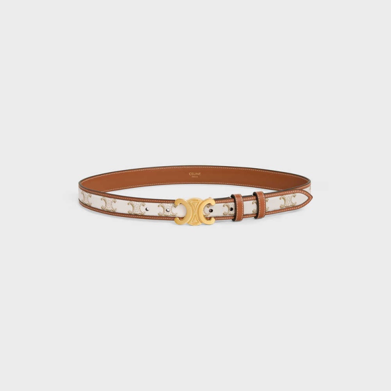 Celine Medium Triomphe In Triomphe Kanvas And Calfskin Kemer Beyaz | CL-592461