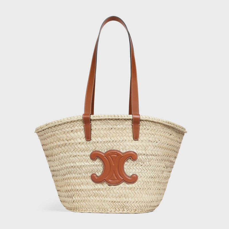 Celine Medium Triomphe Klasik In Palm Leaves And Calfskin Panier Kahverengi | CL-593069