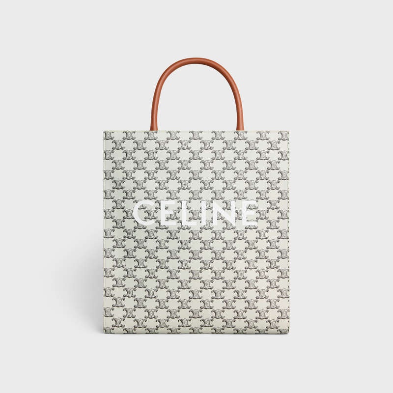Celine Medium Vertical In Triomphe Kanvas With Celine Print Cabas Kahverengi | CL-591837
