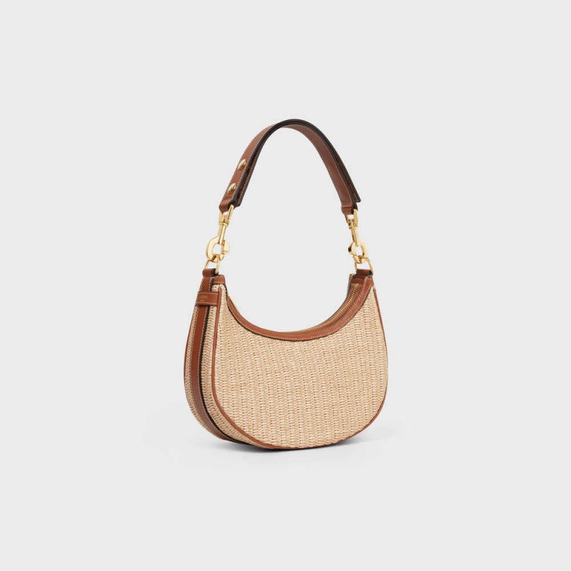 Celine Mediumstrap Bag In Raffia Effect Tekstil And Calfskin Ava Bej Rengi Kahverengi | CL-593100