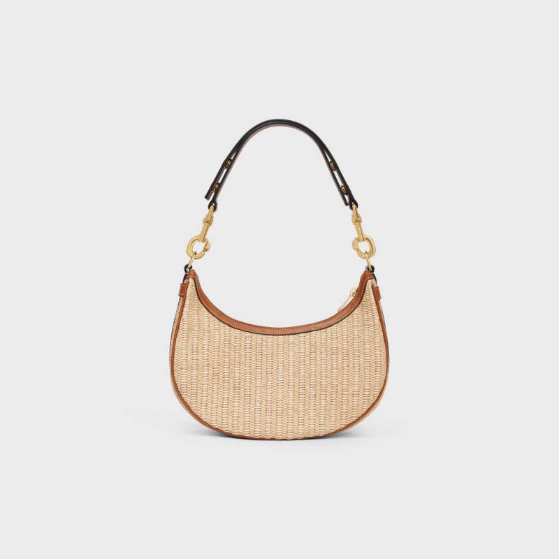 Celine Mediumstrap Bag In Raffia Effect Tekstil And Calfskin Ava Bej Rengi Kahverengi | CL-593100