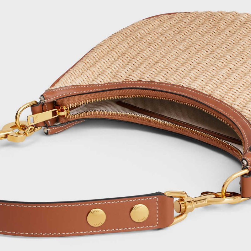 Celine Mediumstrap Bag In Raffia Effect Tekstil And Calfskin Ava Bej Rengi Kahverengi | CL-593100