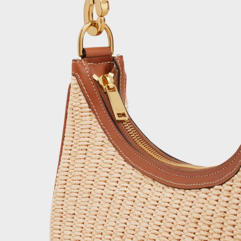 Celine Mediumstrap Bag In Raffia Effect Tekstil And Calfskin Ava Bej Rengi Kahverengi | CL-593100