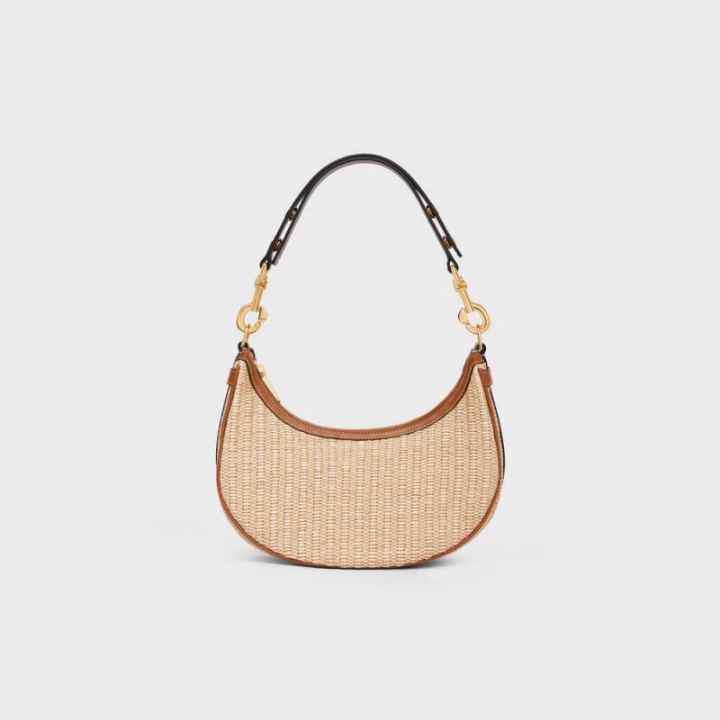 Celine Mediumstrap Bag In Raffia Effect Tekstil And Calfskin Ava Bej Rengi Kahverengi | CL-593100