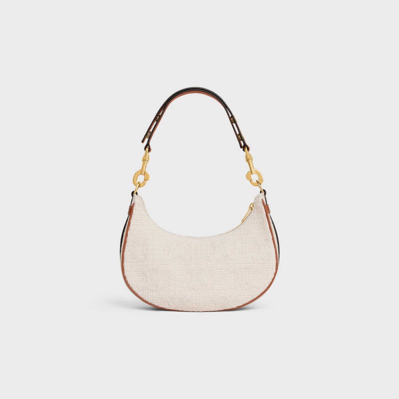 Celine Mediumstrap Bag In Tekstil With Triomphe Crochet Embroidery Ava Bej Rengi Kahverengi | CL-593101