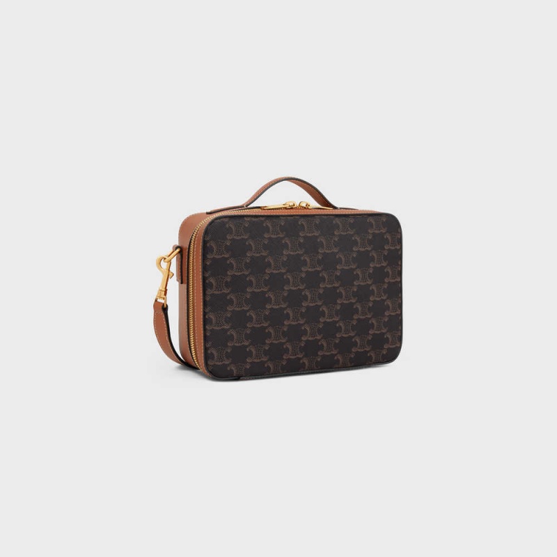 Celine Messenger Box In And Calfskin Triomphe Canvas Kahverengi | CL-593118