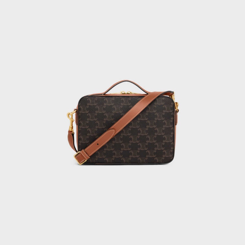 Celine Messenger Box In And Calfskin Triomphe Canvas Kahverengi | CL-593118