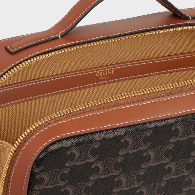 Celine Messenger Box In And Calfskin Triomphe Canvas Kahverengi | CL-593118