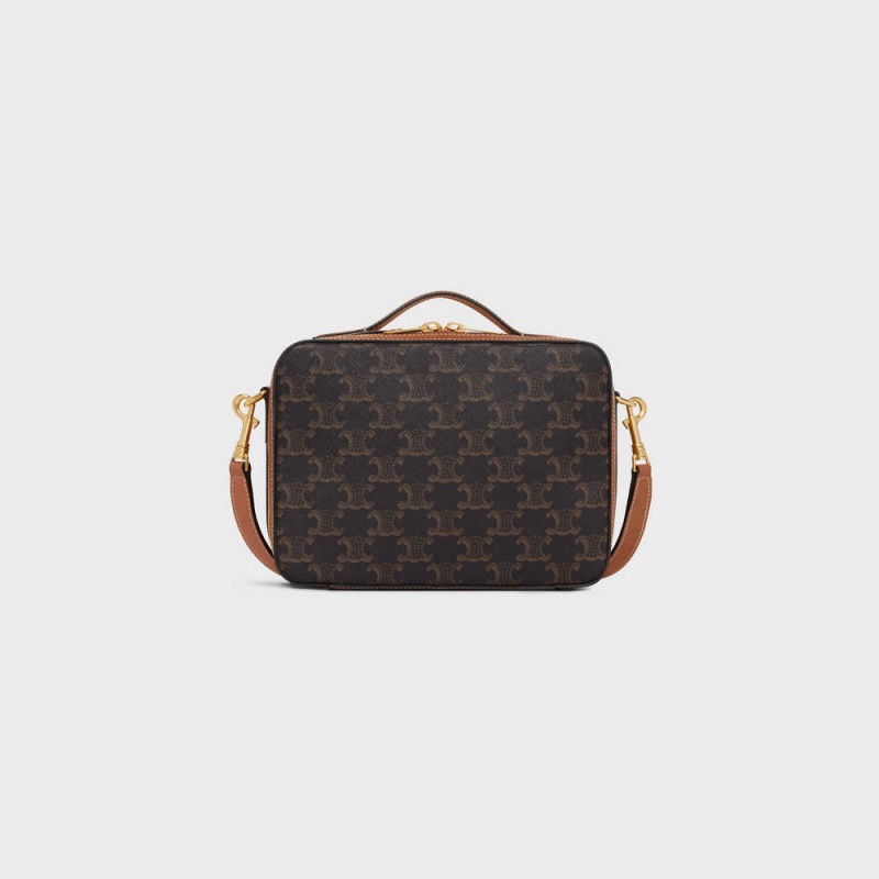 Celine Messenger Box In And Calfskin Triomphe Canvas Kahverengi | CL-593118