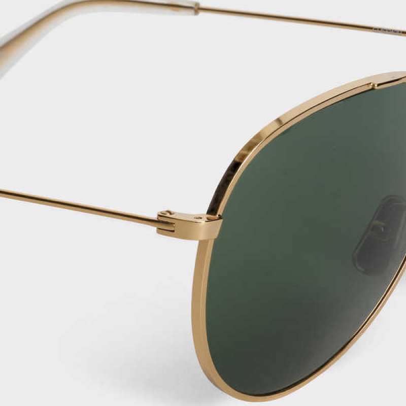 Celine Metal Frame 02 In Metal With Mineral Glass Lenses Güneş Gözlüğü Altın Yeşil | CL-592410
