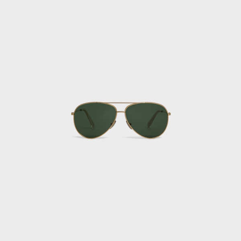 Celine Metal Frame 02 In Metal With Mineral Glass Lenses Güneş Gözlüğü Altın Yeşil | CL-592410