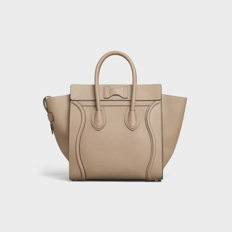 Celine Micro Handbag In Drummed Calfskin Luggage Haki | CL-593054