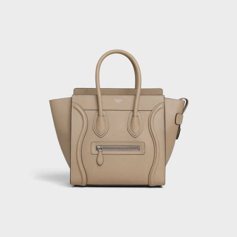 Celine Micro Handbag In Drummed Calfskin Luggage Haki | CL-593054