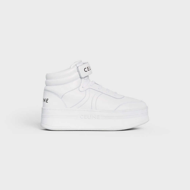 Celine Mid Cut Block Sneakers With Cırt Cırt And Wedge In Calfskin Spor Ayakkabı Beyaz | CL-592545