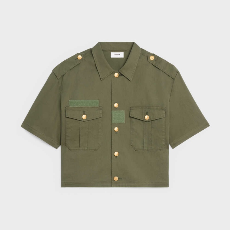 Celine Military In Hafif Twill Gömlek Haki | CL-592821
