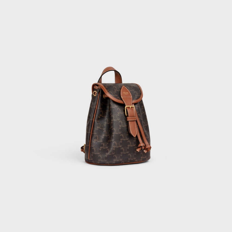Celine Mini Backpack Folco In And Calfskin Triomphe Canvas Kahverengi | CL-593141